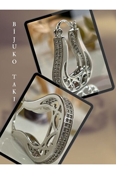 Butik أقراط نسائية على شكل حقيبة بتفاصيل حجرية، لون فضي، 2.8 سم، تصميم عصري أ...