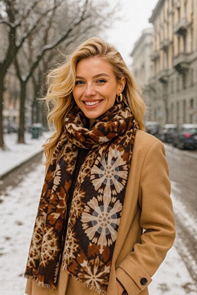 FELLMENS Μαύρο γυναικείο σάλι με σχέδιο νιφάδα χιονιού