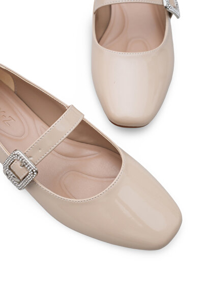 Women Lay-z Γυναικείες μπαλαρίνες από λουστρίνι μπεζ με πέτρινη αγκράφα, άνετ...