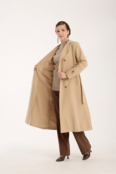 Soydan Güner Kadın Su Geçirmez Kırışmaz Ara Boy Trençkot Bej 5510
