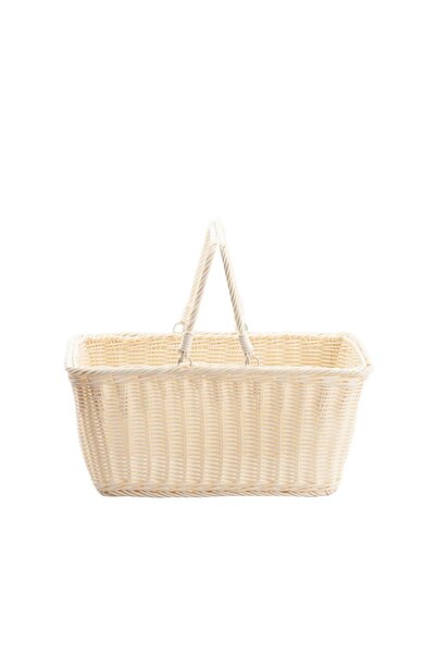 Perotti SENTETİK HASIR KREM DİKDÖRTGEN KAPAKSIZ PİKNİK SEPETİ 40X28X18CM