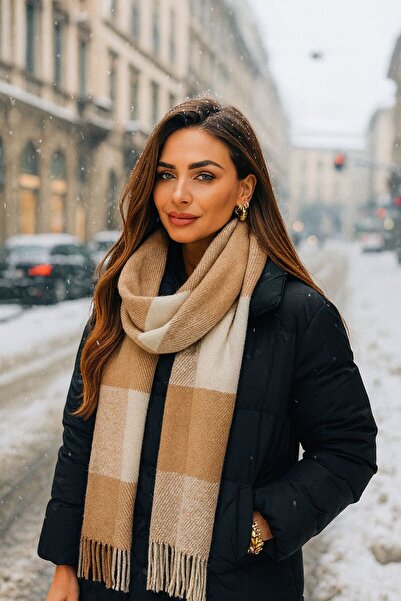 FELLMENS Şal Femei - Eşarfă Boucle Gros Camel, 58x170 cm