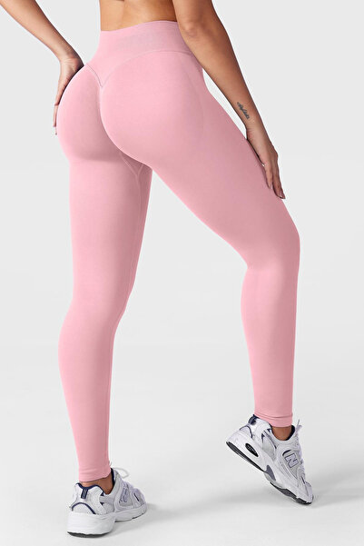 quitaly LUNA Büzgülü Seamless Toparlayıcı Dikişsiz Push-Up Spor Tayt - Pembe