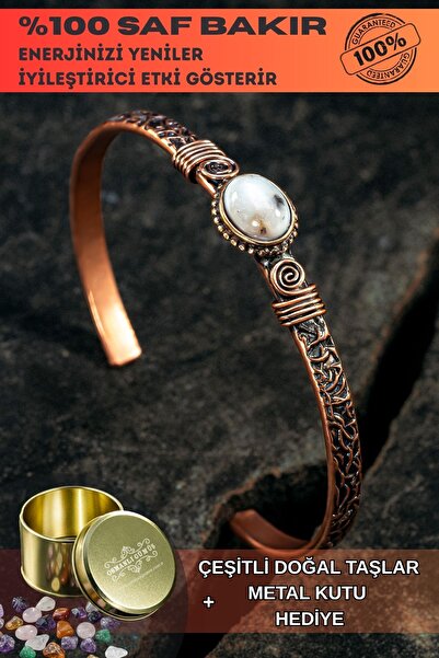 OSMANLI GÜMÜŞ Bakır Kelepçe Bilezik Kristal Kuvars Doğal Taş Erkek Kadın Kuva...