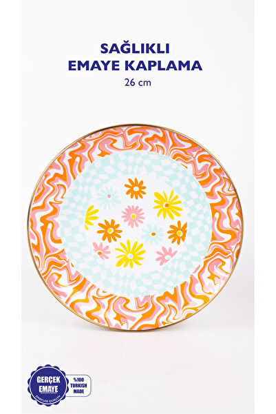 EMAYlab Retro Hippie 26 Cm Decorative Enamel Serving Presentation Plate