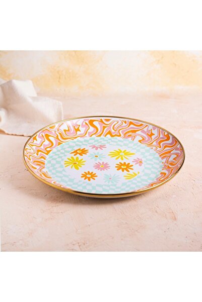 EMAYlab Retro Hippie 26 Cm Decorative Enamel Serving Presentation Plate