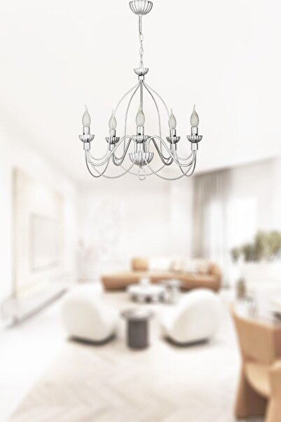 VENON Calista 5’li Şamdan Model Avize – Retro Gümüş Siyah Gümüş Patine Avize