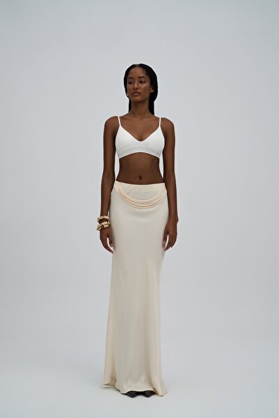 BOHEMAİ Fusta lungă din satin ecru cu detaliu curea Muirnas