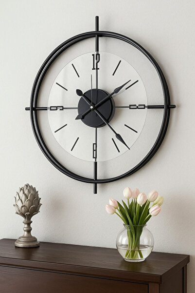 Wallover Design Jumbo Modern Duvar Saati – Pleksi Siyah Detaylı, Sessiz Quart...