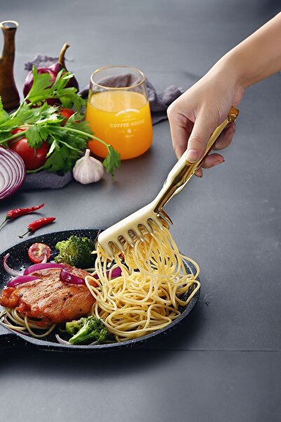 Chavin Steel Gold Scalloped Kitchen Salad Pasta Spaghetti Tongs Tongs cin623sr
