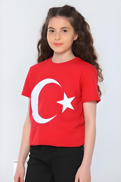 LAYDAKİDS تي شيرت كيسكول ريد مون ستار فلاج