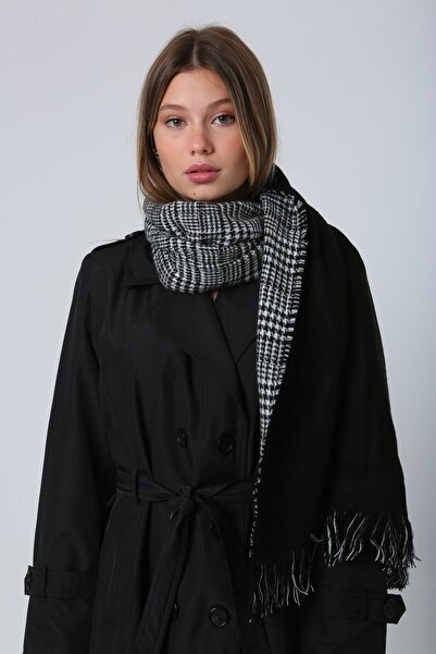 FELLMENS Double Sided Black Houndstooth Women's Shawl