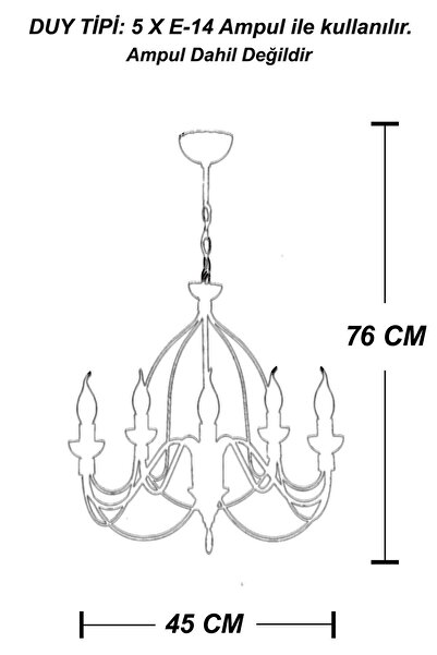 VENON Spor Avize Calista 5 Li Kasa Beyaz Rose Avize Aydınlatma Salon Avizesi Yemek Masası Avizesi Kollu