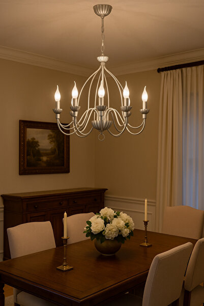 VENON Calista 5’li Şamdan Model Avize – Retro Gümüş Siyah Gümüş Patine Avize