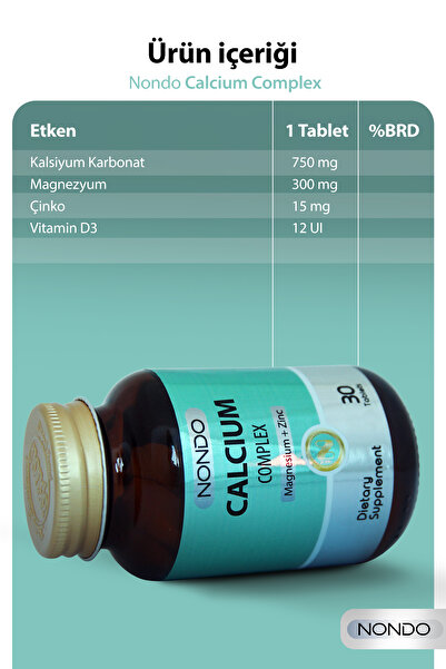 Nondo Calcium Complex 30 Tablets - Magnesium Calcium Zinc Vitamin D