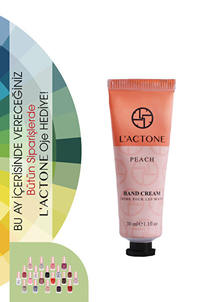 L'ACTONE كريم اليدين بالخوخ 30 مل / كريم اليدين - قطعة واحدة مع هدية طلاء أظافر
