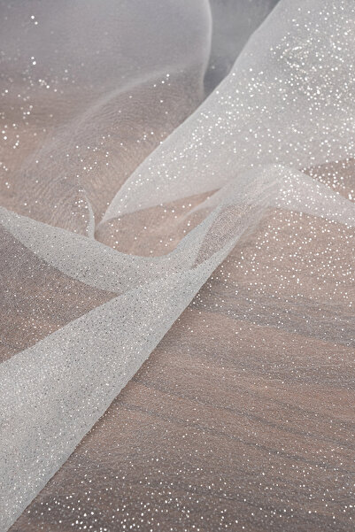 Kumaş Deposu Simli Dalya Organze Ekru Kumaş