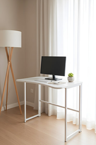 Metallica Concept Delta Katlanabilir Beyaz Çalışma Masası Bilgisayar Masası Çizim Masası