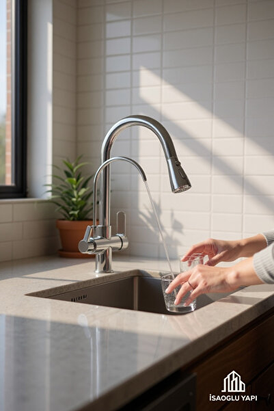 İSAOĞLU YAPI Arıtmalı Spiralli Mutfak Bataryası Silver Gümüş Renk 3 Yollu Bat...