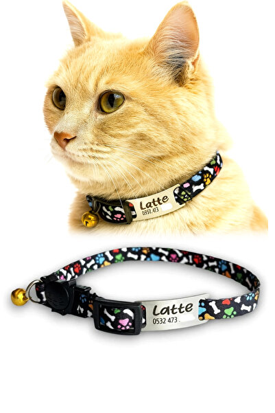 dekoliva Desenli Kedi Tasması Metal İsimlikli Sallanmayan Tasma
