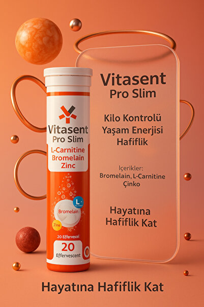 VİTASENT Pro Slim Efervesan – Bromelain, L-Karnitin, Elma Sirkesi & Çinko ile ve Enerji Desteği Kilo Kontrol