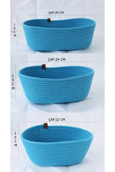 milahandmade 3-dijelni set korpi za kupatilo, plava boja, Pamuk dela, konopac