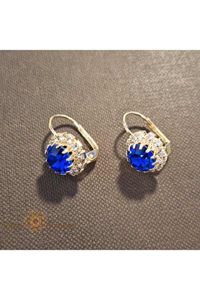 saratremo Cercei clasici placați cu aur – floare mare cu cristal de zirconiu indigo