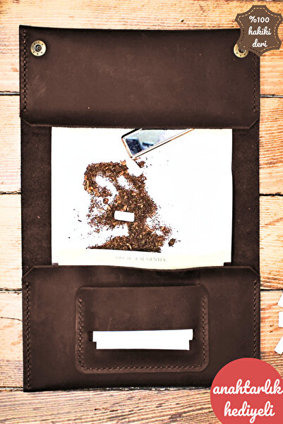 luvo GERÇEK DERİ TÜTÜN ÇANTASI İTALYAN DİKİŞ TÜTÜNLÜK KOYU KAHVERENGİ