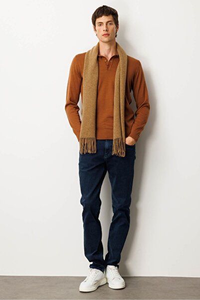Desen Triko Men's Plain Wool Kaşkol V.Camel