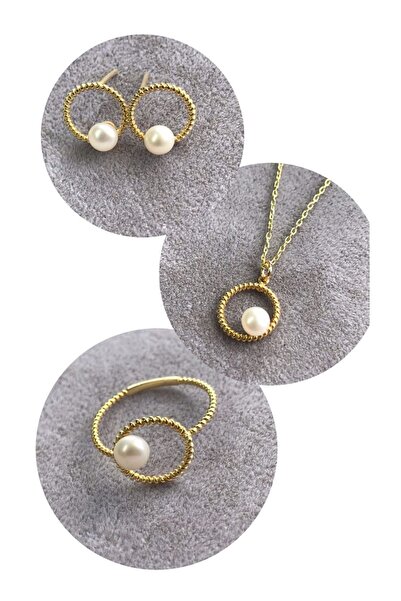 Feyz Tasarım Bedr Inci Detaylı Altın Kaplama Özel Tasarım Takım