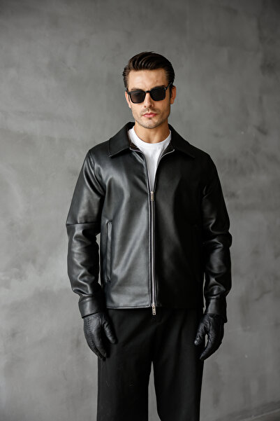 Mach Erkek Regular Fit Yakalı İçi Kürklü Deri Ceket