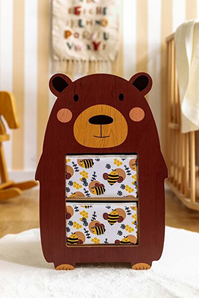 Eq deco Hayvan Figürlü Ahşap Çekmeceli Düzenleyici Bebek ve Çocuk Odası Organizer Panda Ayı Kaplan Temalı
