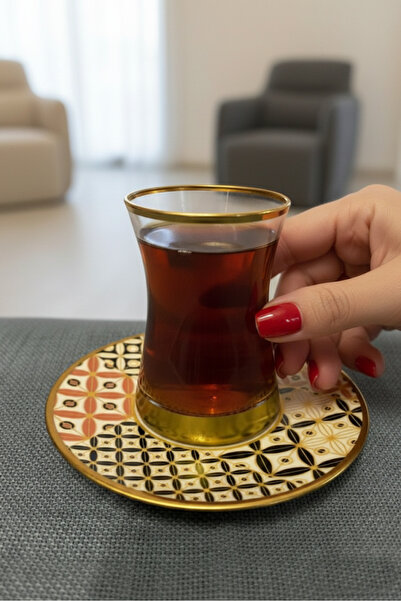 Paşabahçe Heybeli 12 Parça Çay Takımı – Porselen Tabaklı, 6 Kişilik Premium S...