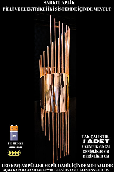 nazarium Sarkıt Rose, Pilli Aplik, Anahtarlı, Pilli Elektrikli , Ledli Duvar Aplik, - 1 Adet