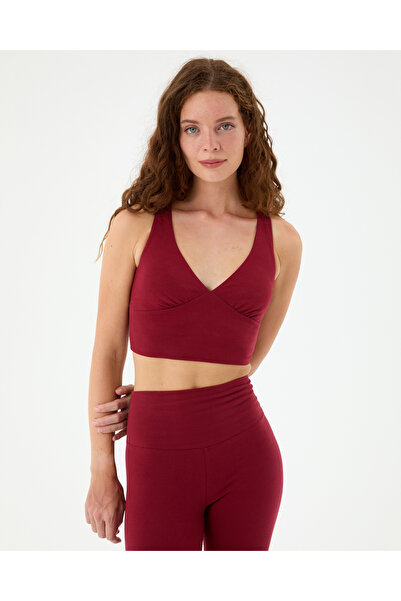 Ayma Active Sangria Organik Pamuk Dekolteli Çapraz Askılı Halter Büstiyer