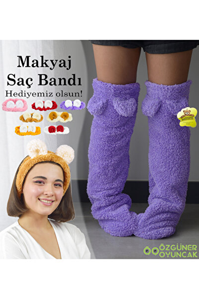 Özgüner Oyuncak Pabtex Eared Plush Socks Welsoft over the Knee Room Socks Winter Sleeping Socks Foot Warmer Long Socks