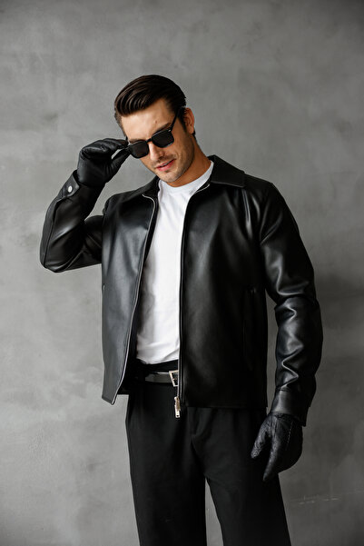 Mach Erkek Regular Fit Yakalı İçi Kürklü Deri Ceket