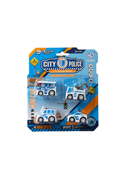 Newstar 4lü Mini Polis Seti Plastik Oyuncak Araba