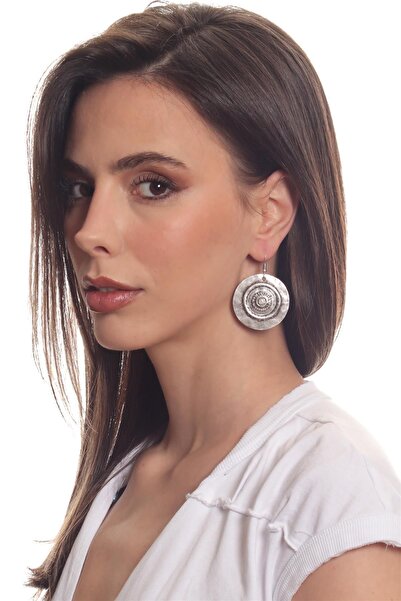 LABALABA Kadın Antik Gümüş Kaplama Sallantılı Model Kabartma Dokulu Bohem Küpe