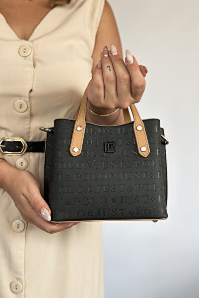 Just Polo Premium Embossed Printed 4 Compartment Women's Hand and Shoulder Bag - 24X24Cm 4095 Jeans