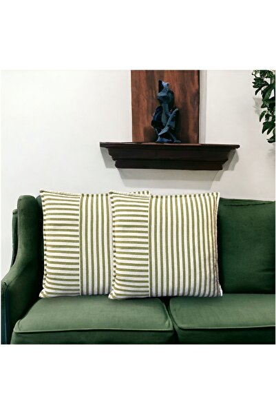 Chintar Modern 2 Pack Green Striped Cotton Decorative Pillow / Throw Pillow Cover