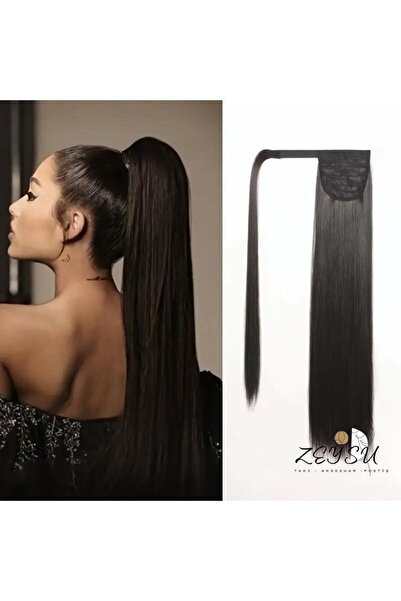 Zeysum Siyah At Kuyruğu Saç Düz Postiş 60 Cm Isıya Dayanıklı