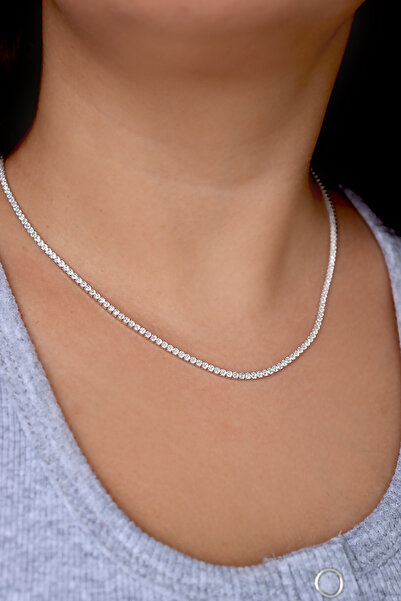 Silveranka 925 Ayar Gümüş 2 Mm Taşlı Su Yolu Kolye