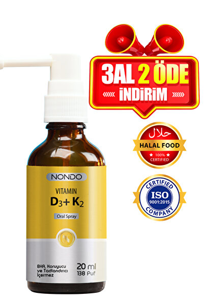 Nondo Vitamins Vitamin D3 K2 İkisi Bir Arada Sprey 20 ml 138 Puf