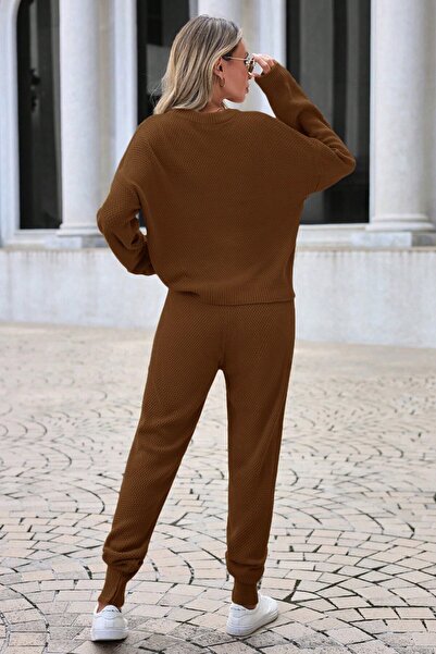 VAGGON Női Mink kötöttáru, hosszú ujjú blúz és fűzős kocogónadrág szett Vs00935