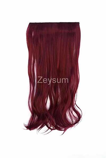 Zeysum Şarap Kızılı Dalgalı Saç Çıtçıtlı Postiş Takma Saç 60 Cm 120gr Isıya Dayanıklı Yarımay