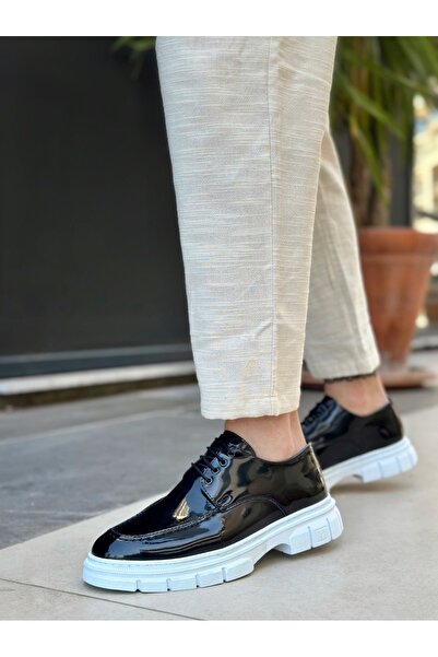 BOA Ba0237 Lace-Up Patent Leather Classic High Sole Black Casual Men's Shoes