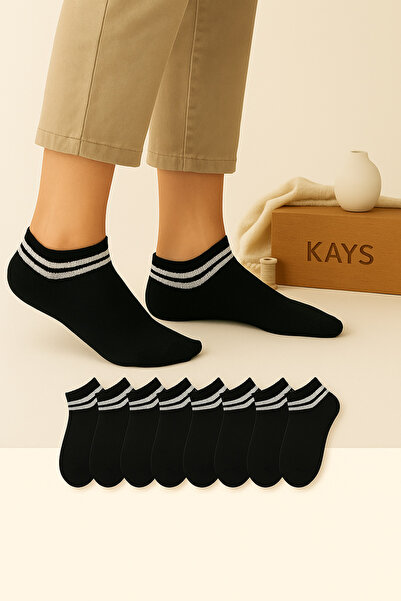 KAYSSOCK 5-пакет дамски черни раирани чорапи до глезена