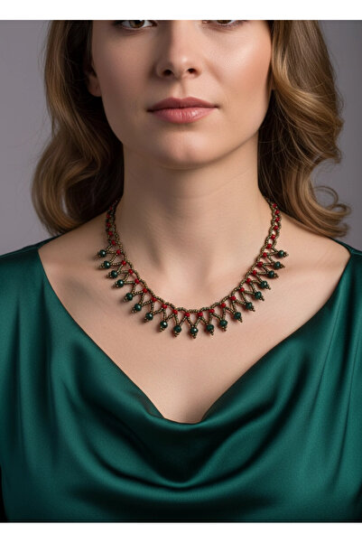 Rednose el yapımı boncuk örgü kolye modern stil gece günlük abiye zarif şık c...