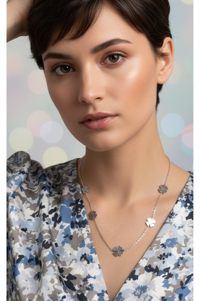 Rednose Yonca Şans Çelik Kolye modern stil gece günlük abiye zarif şık cesur ...